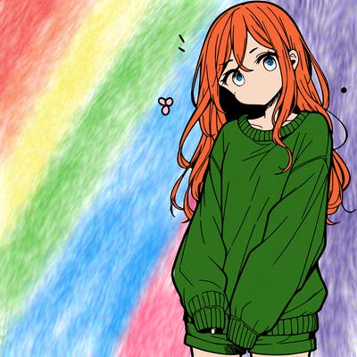 manga teen girl  in a sweater and baggy pants