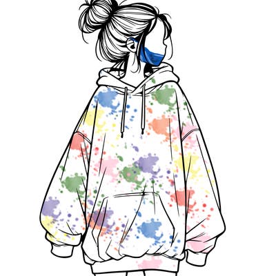 realistic girl with a oversized sweatshirt on and a bun
