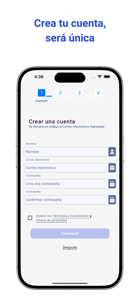 Mi Saldo - Mi Saldo app registration screen showing fields for name email and password