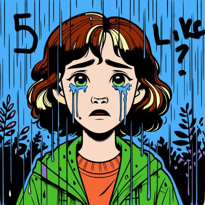 realistic girl in the rain crying