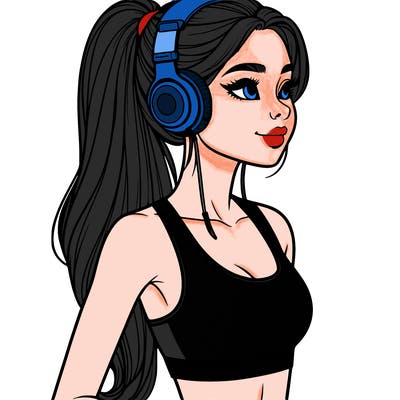 realistic tall and fit teenage girl wearing headphones around neck