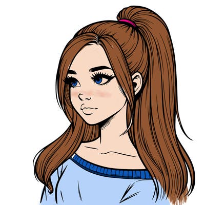 realistic girl with a high ponytail
