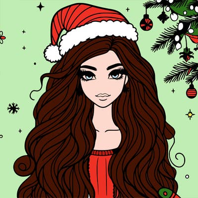 christmas fashionable female model and long hair