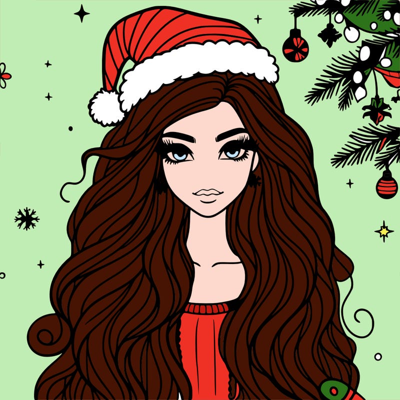 christmas fashionable female model and long hair