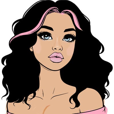 realistic girl with wavy hair and lips