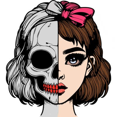 realistic girl with half skull mask