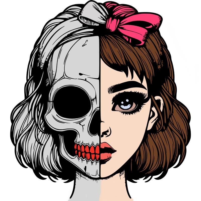 realistic girl with half skull mask