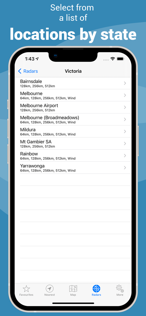 Rain Radar Australia - List of weather radar locations in Victoria within the Rain Radar Australia app