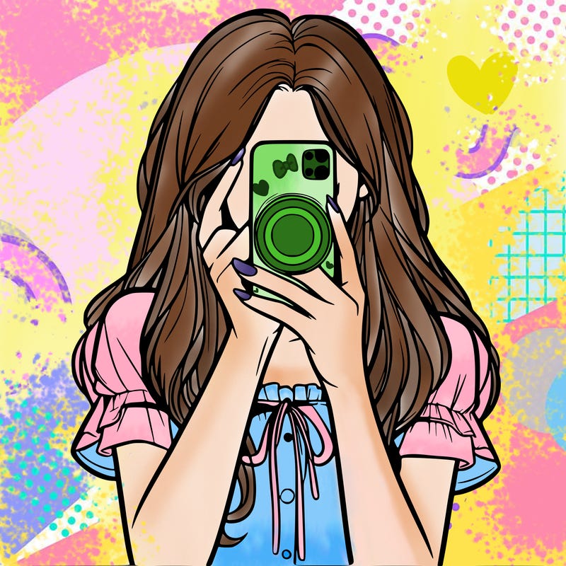 a realistic girl holding her phone taking pictures