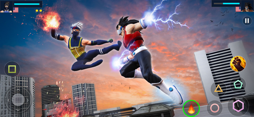 Anime Battle 3D Fighting Games - Anime characters engaging in combat with elemental powers in a 3D fighting game.