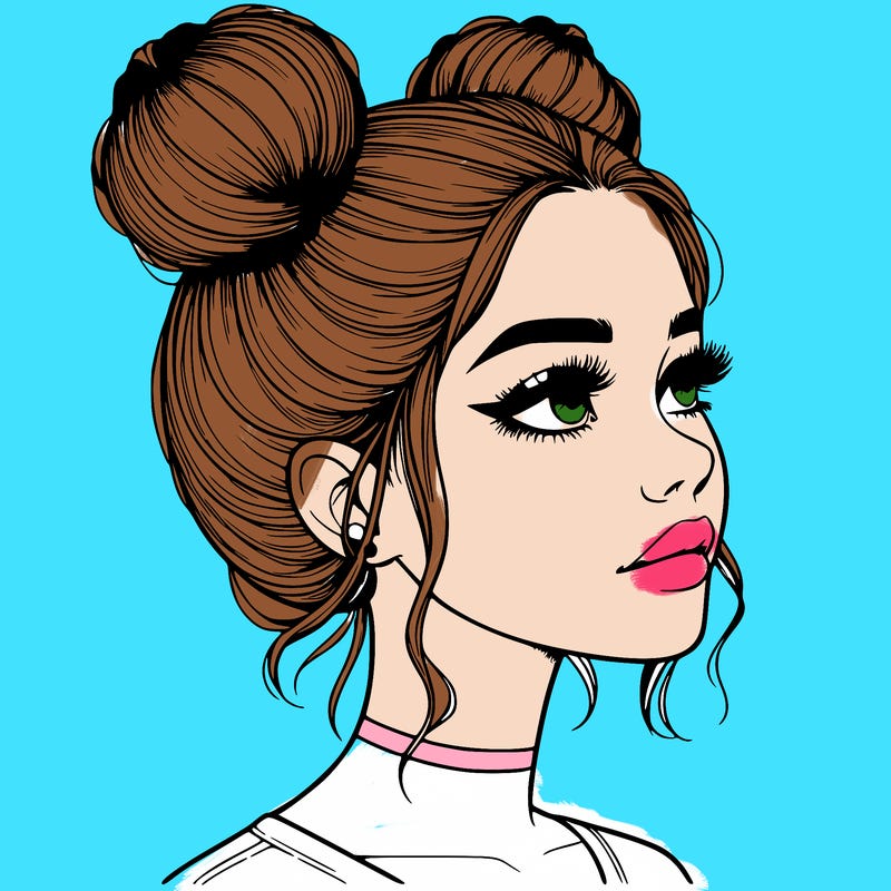 realistic girl with buns on the top of her head