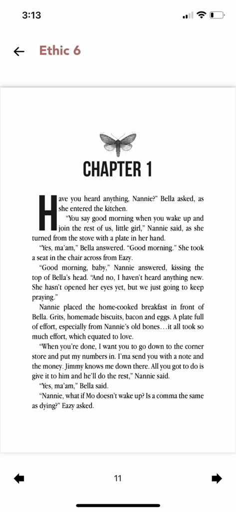 Digital reader view of Ethic 6 Chapter 1 on the Book Lovers App