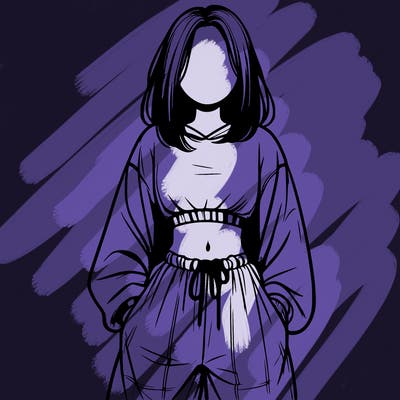 realistic girl faceless with baggy pants and a crop top