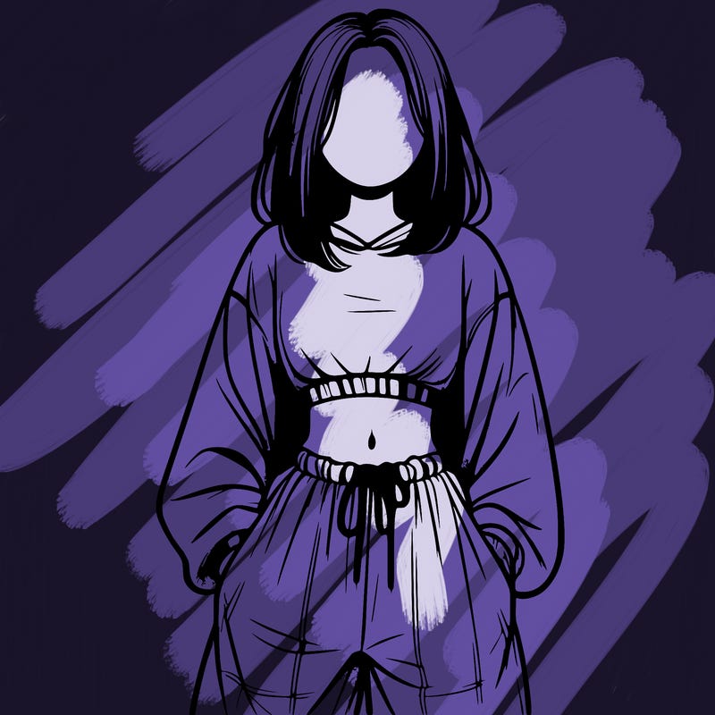 realistic girl faceless with baggy pants and a crop top