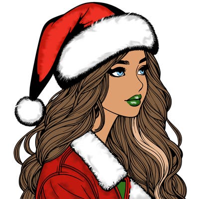 realistic girl in santa hat