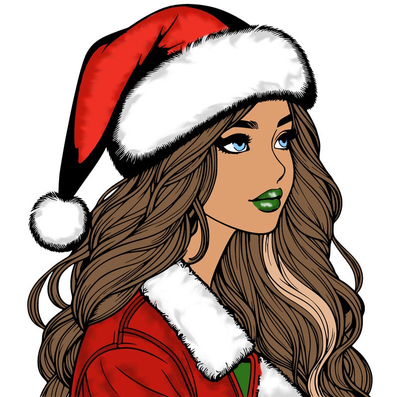realistic girl in santa hat