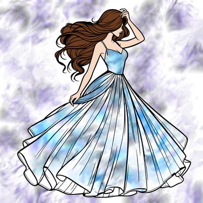 realistic woman with dress flowing in the wind