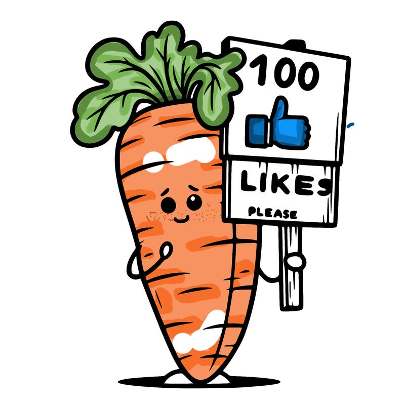 carrot hold ing sign that says 100 likes pls