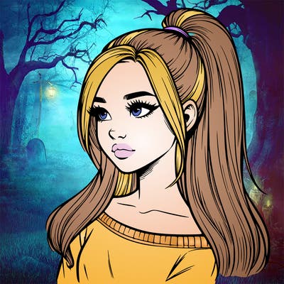 realistic girl with a high ponytail