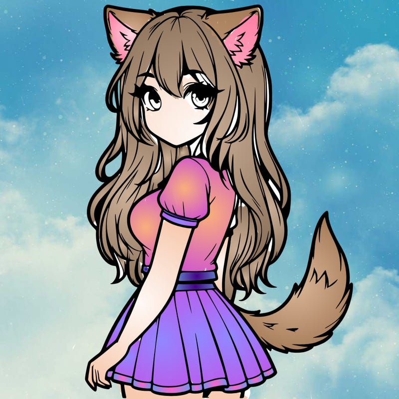 realistic girl with wolf ears and a tail