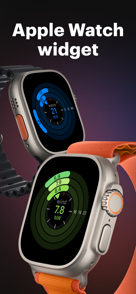 Windy.app — Wind, Tides, Radar - Apple Watch mostrando widgets de pronóstico de viento y oleaje de Windy.app