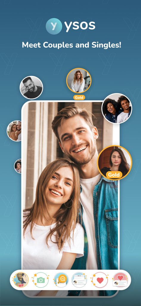 ysos: Couple meeting & dating - ysos dating app interface showing profile pictures of couples and singles