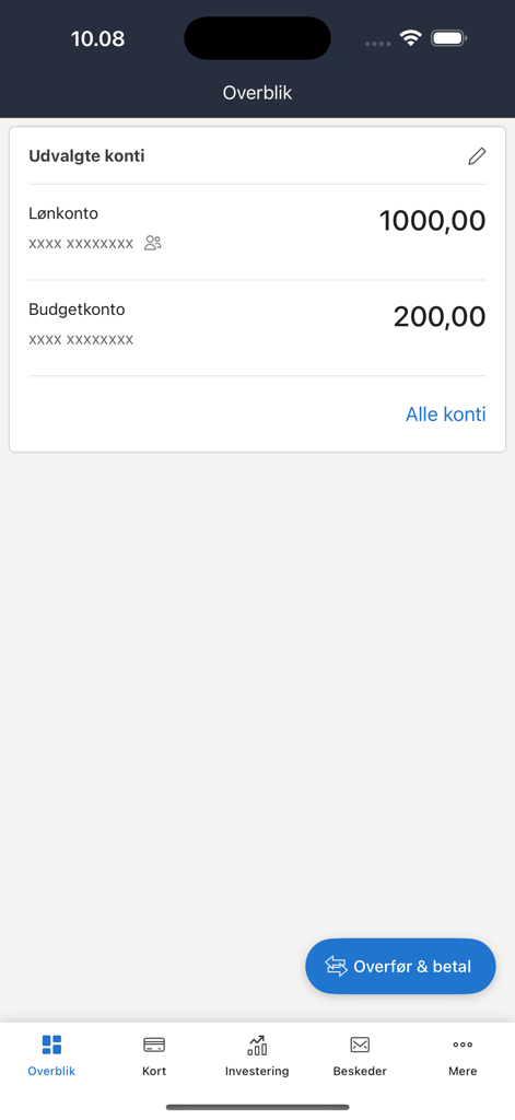 Lollands Bank mobile app dashboard showing account balances and navigation menu.