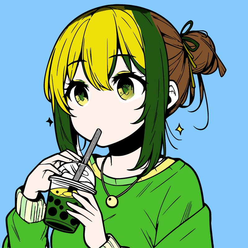 manga character drinking boba