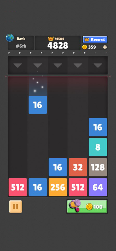 Drop The Number : Merge Puzzle - Gameplay of Drop The Number Merge Puzzle showing falling numbered tiles and score