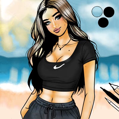 beautiful girl cropped tshirt and sweatpants realistic