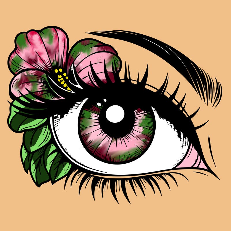 realistic eye with flower