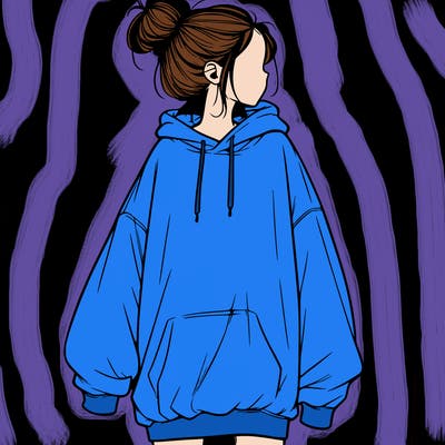 realistic girl with a oversized sweatshirt on and a bun