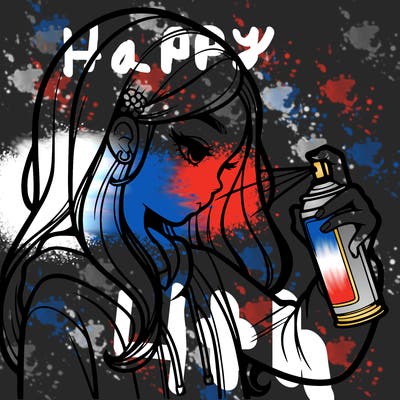 a realistic girl spray painting