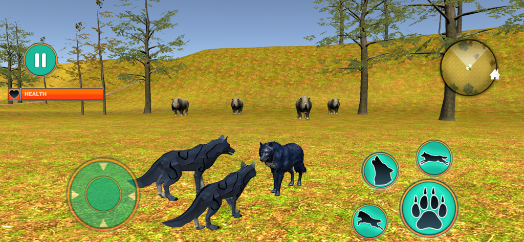 The Wild Wolf Sim: Rpg Game 3D - A wolf pack in an open world field with wild animals and game interface