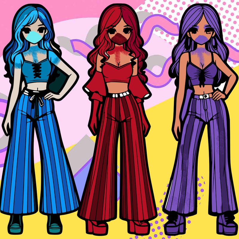 girls with flare pants and crop tops realistic