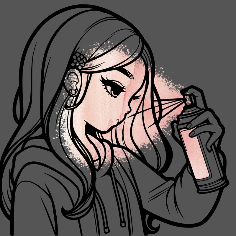 a realistic girl spray painting