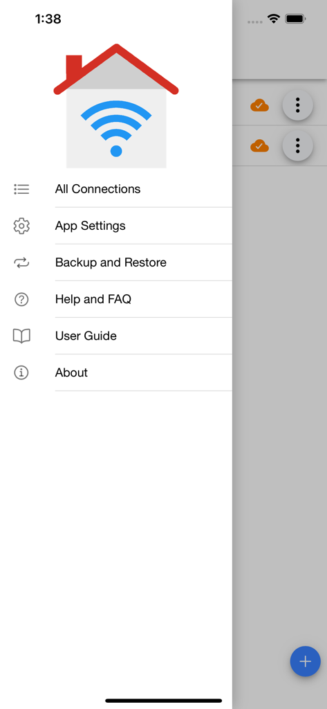IoT MQTT Panel Pro - Side navigation menu of the IoT MQTT Panel Pro app showing settings and user guide options