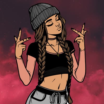 realistic teenage girl with braids and a beanie and crop top doing 🫶🏼