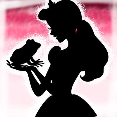 a shadow of a princess holding a frog realistic