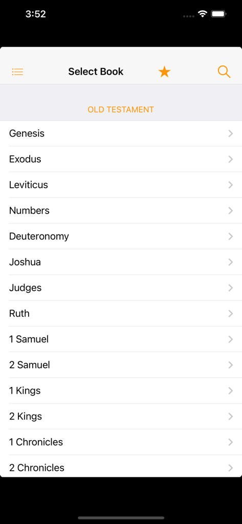 Italian-English Bible - Italienisch-englische Bibel-App-Bildschirm zur Auswahl eines Buches aus dem Alten Testament