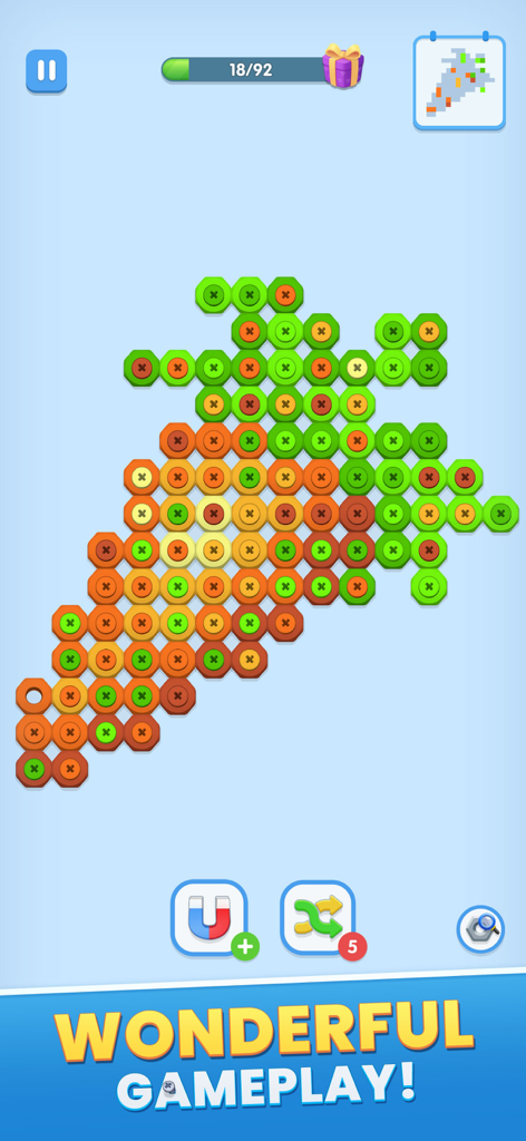 Screw Art: Pixel Art Games - Colorful screw puzzle gameplay creating pixel art of a carrot