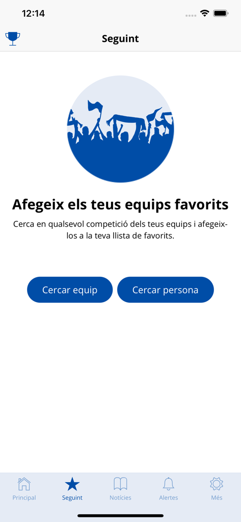 El Consell app screen to search and add favorite teams and athletes