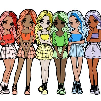 a group of girls realistic