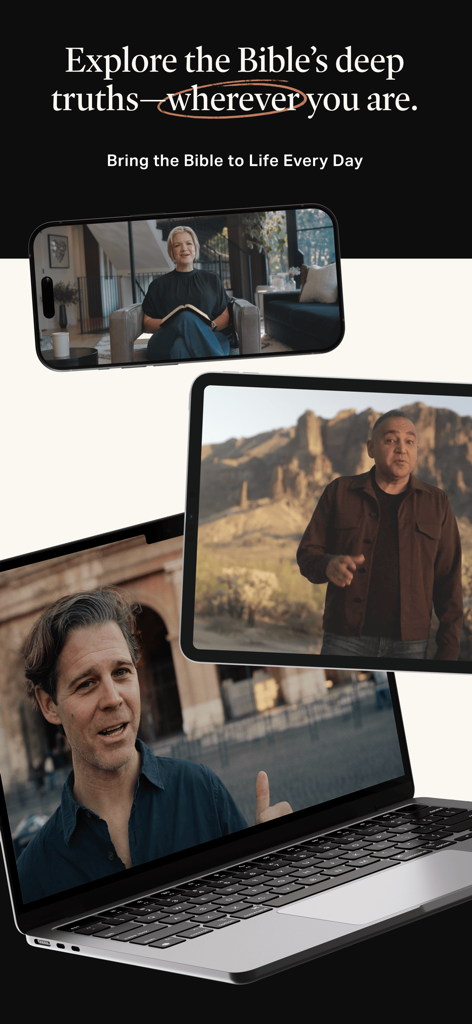 QAVA - Der christliche QAVA Streaming-Dienst angezeigt auf einem Smartphone, Tablet und Laptop