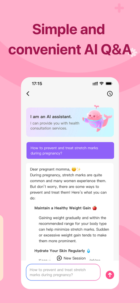 Wocute app AI health assistant providing pregnancy advice in a chat interface