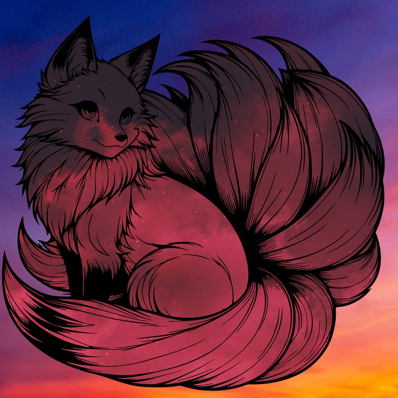 realistic detailed 9 tailed anime fox