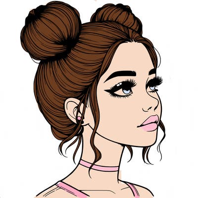 realistic girl with buns on the top of her head