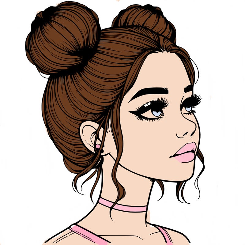 realistic girl with buns on the top of her head