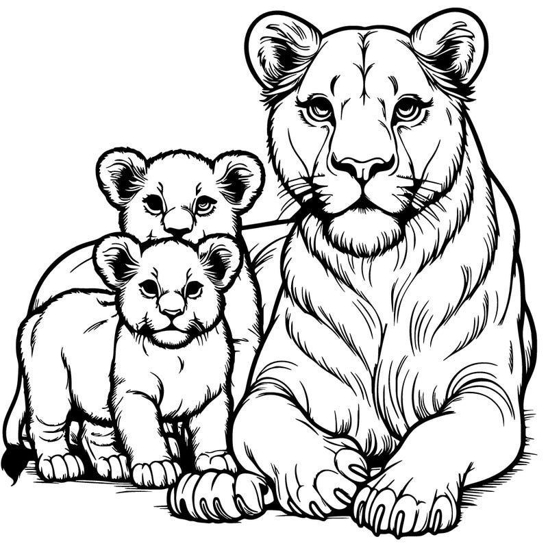 realistic lioness with cubs