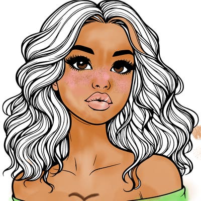 realistic girl with wavy hair and lips